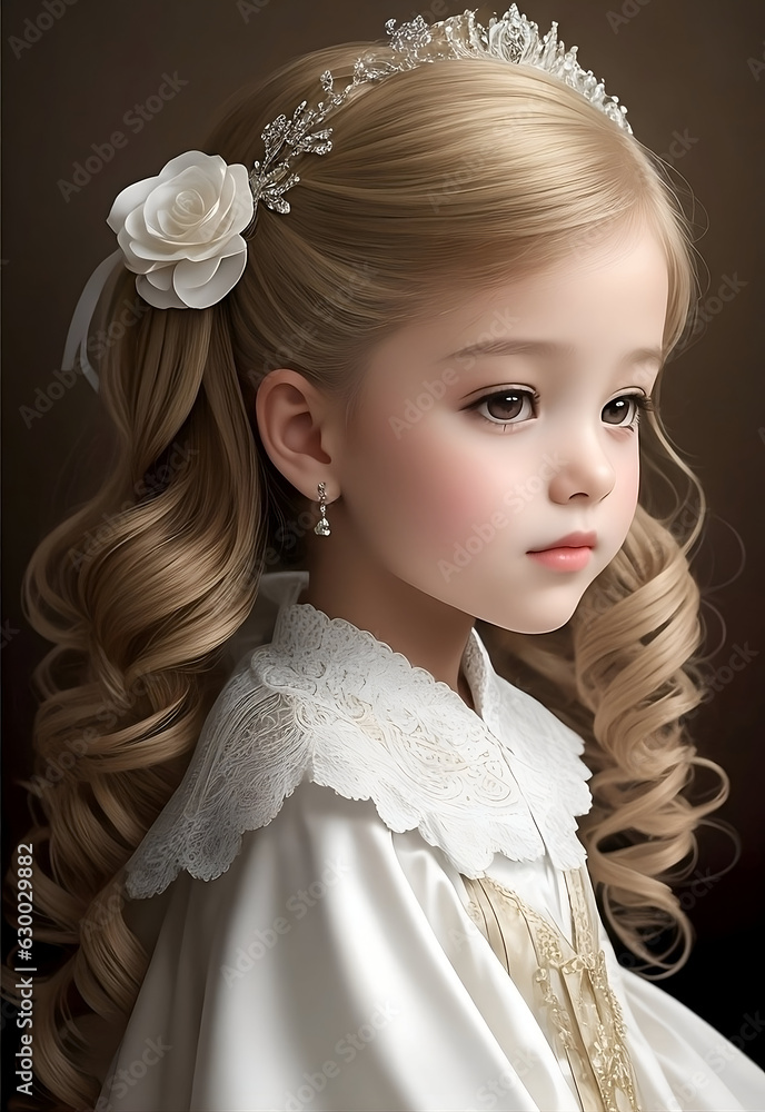 portrait of little princess with white dress and tiara portrait of little princess with white dress and tiara