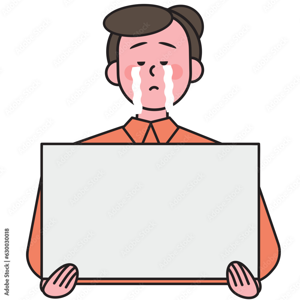 Woman holding a sign with various emotions Woman holding a sign with various emotions