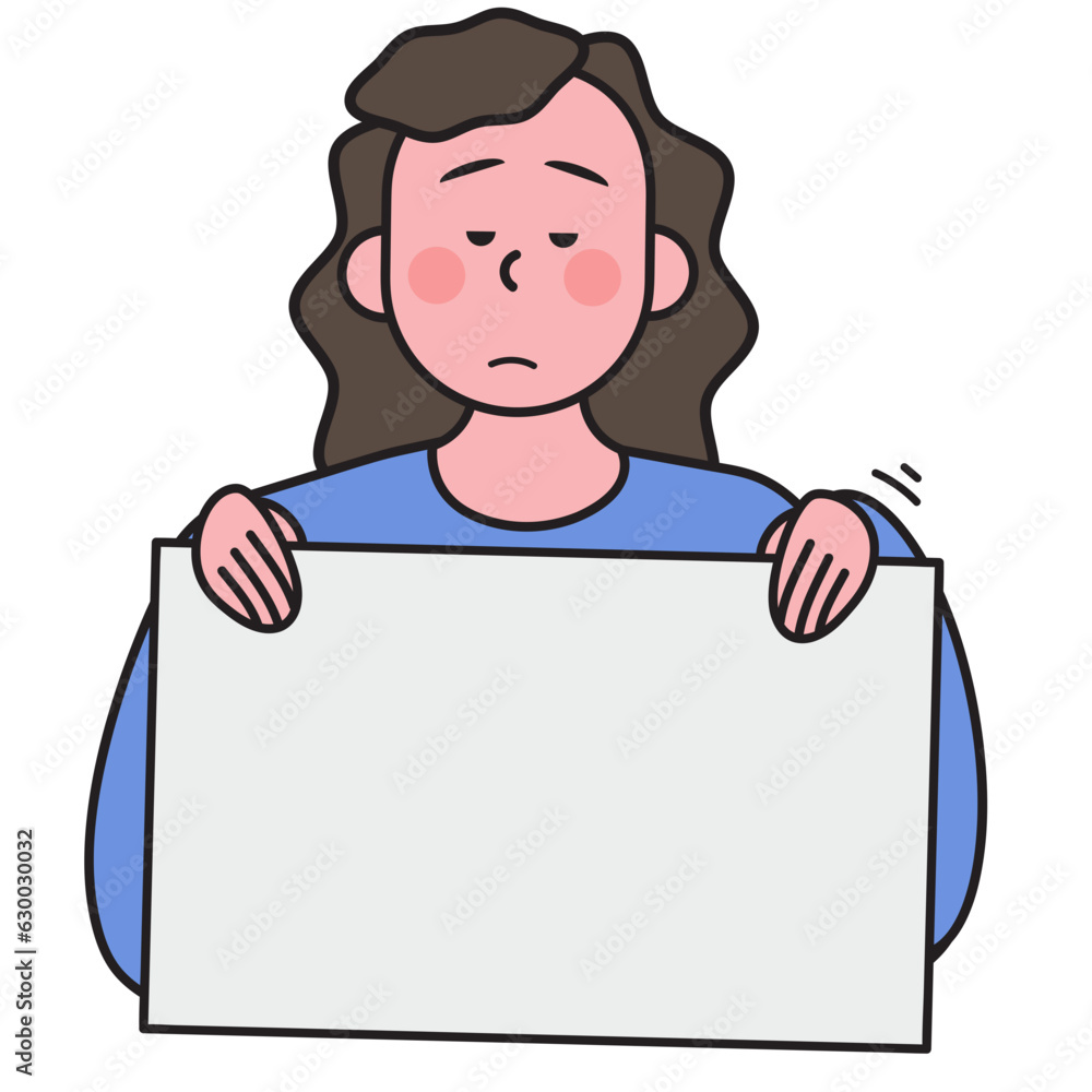 Woman holding a sign with various emotions Woman holding a sign with various emotions