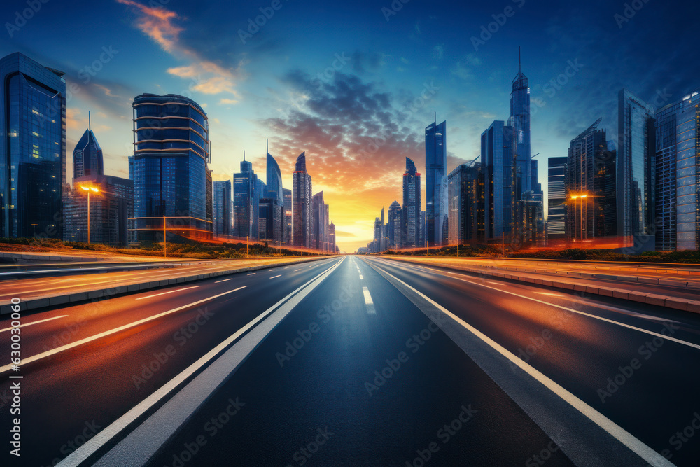 Obraz premium empty road with city background.