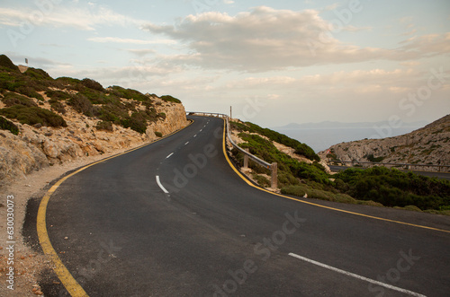 Hiking holidays Mallorca, Spain. Beautiful picture with landscape of Serra de Tramuntana mountains in the island of Majorca in Mediterranean sea. Paradise for bikers. Adventure travel.