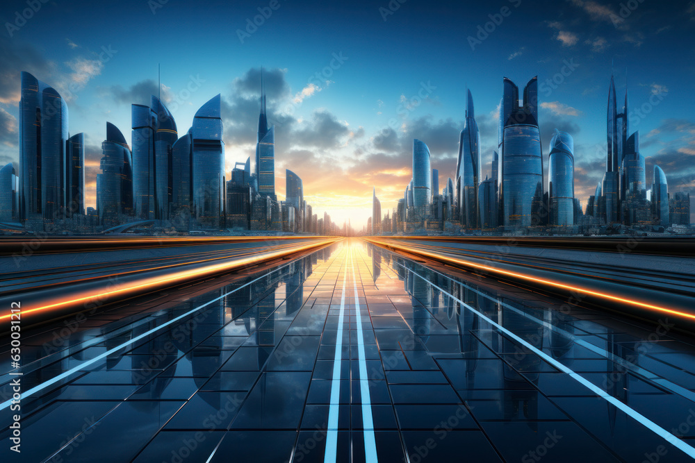 Fototapeta premium empty road with city background.