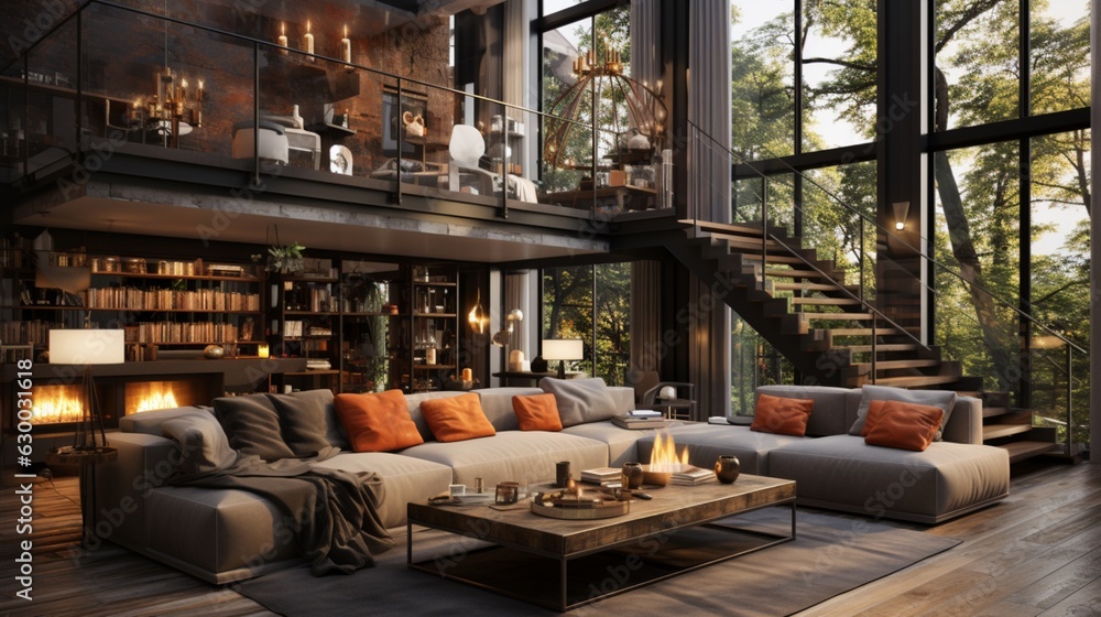 Cozy modern loft with comfortable design elements