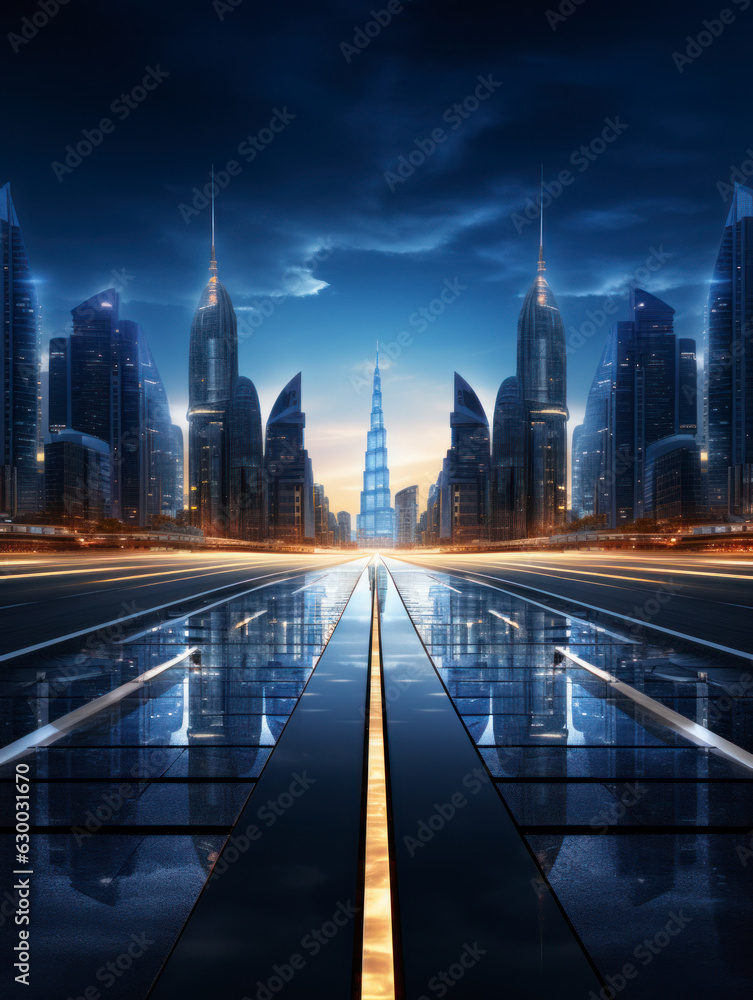 Obraz premium empty road with city background.