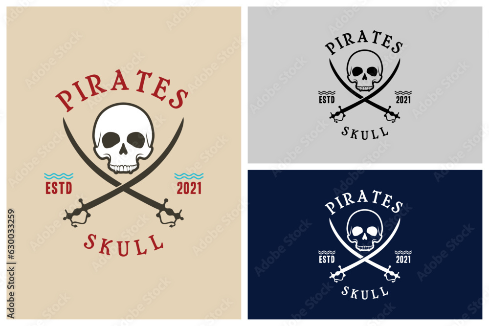 Simple Pirates Skull with Crossing Swords Vintage for Boat Ship Sailor Nautical Navy logo design
