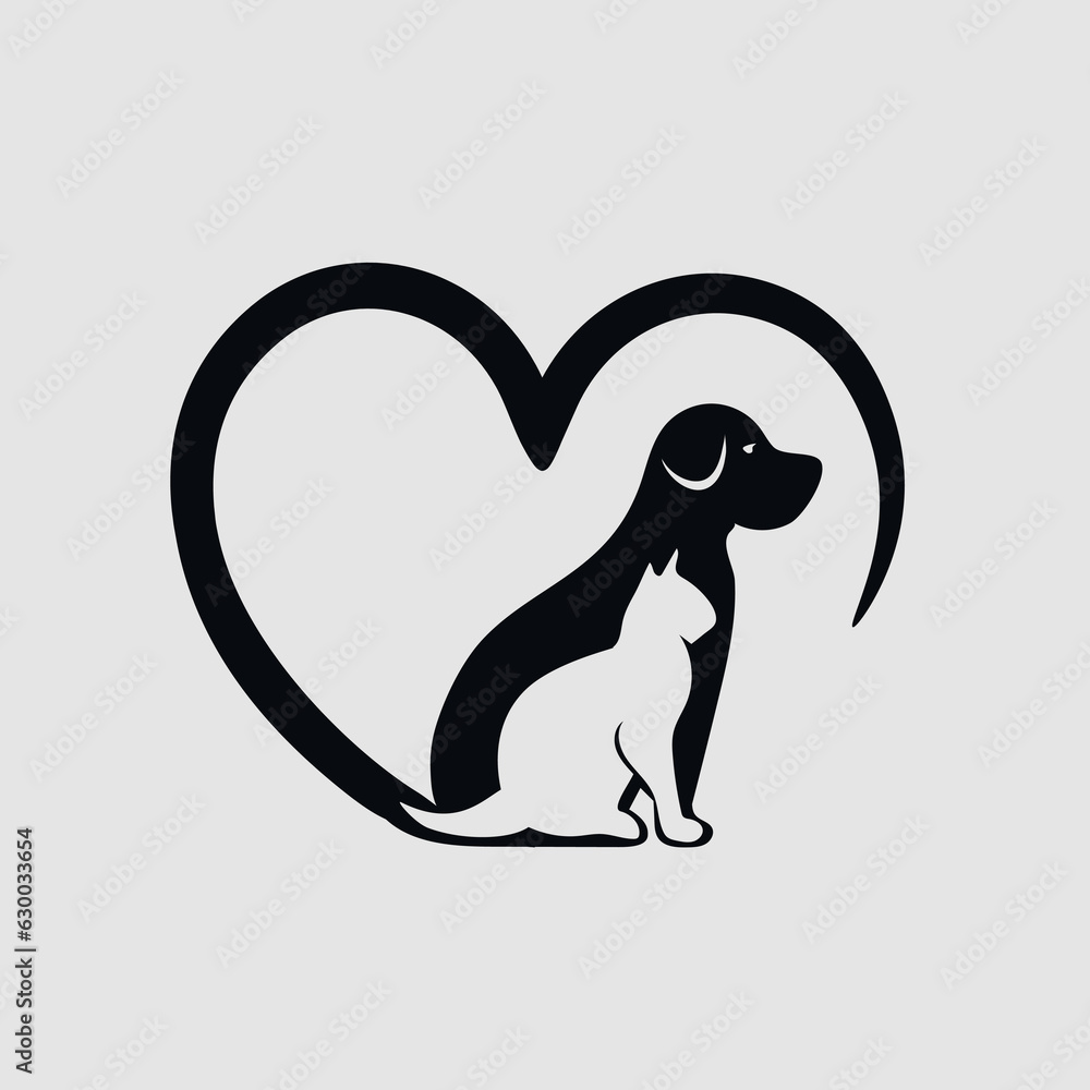 Obraz premium illustration of a dog and a cat on the background of the heart 