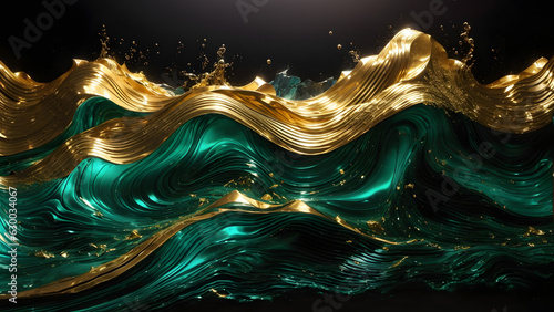 emerald green water with golden sand powder luxury and mystery abstract concept