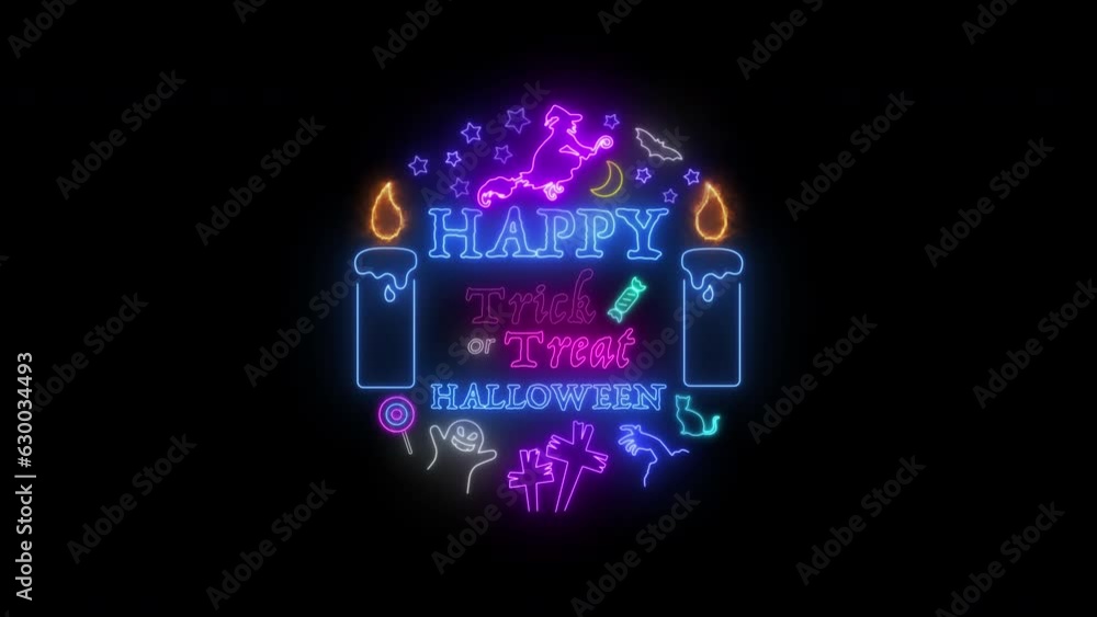Glowing neon line of happy halloween party banner design isolated on transparent background. Trick or Treat. Bright signboard. Holiday concepts. 4K video motion graphic animation. Seamless Loop. Glowing neon line of happy halloween party banner design isolated on transparent background. Trick or Treat. Bright signboard. Holiday concepts. 4K video motion graphic animation. Seamless Loop.
