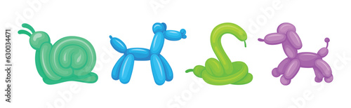 Toy Balloon with Twisted Bright Animals Vector Set