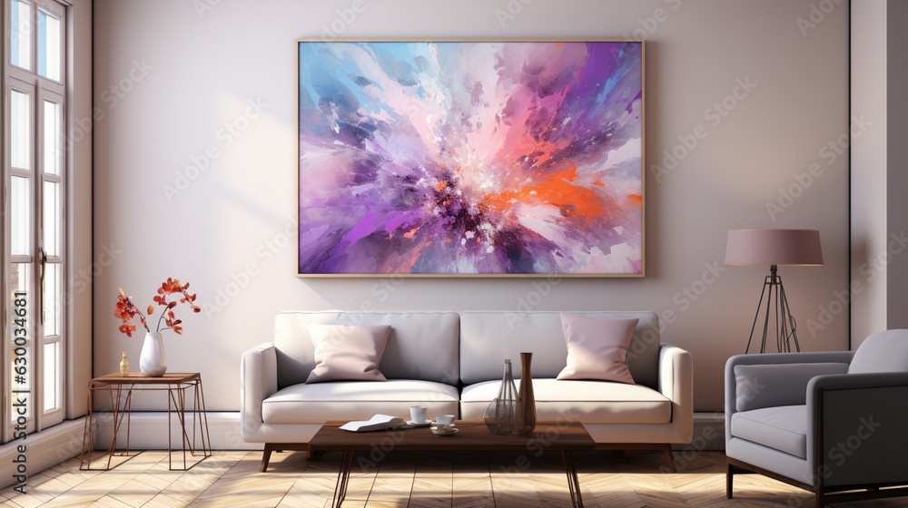 A beautiful room interior design with nice painting on the wall A beautiful room interior design with nice painting on the wall