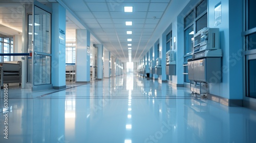 modern hospital ICU corridor interior in the background, with a healthcare concept