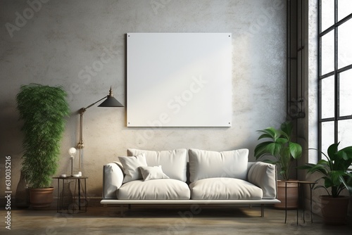 Loft Industrial Style Living Room Interior With Poster Mockup Created with Generative AI