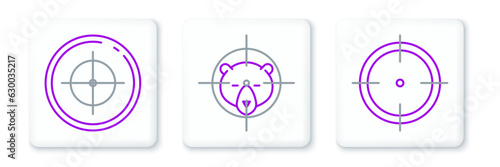 Set line Target sport for shooting competition, and Hunt bear with crosshairs icon. Vector