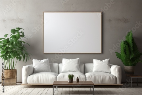 Loft Industrial Style Living Room Interior With Poster Mockup Created with Generative AI