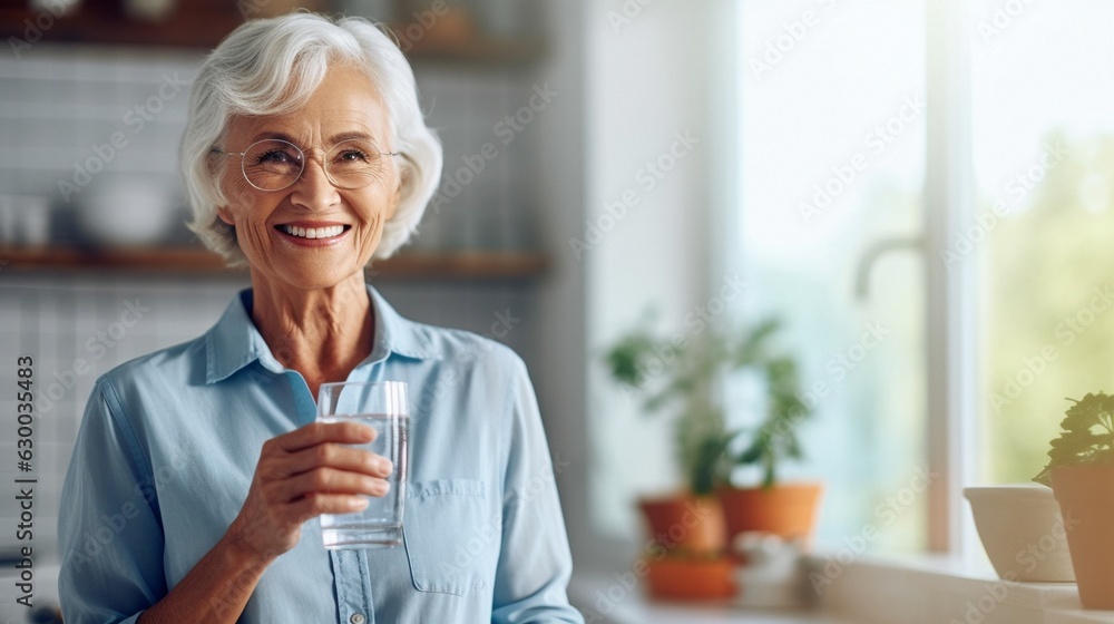 morning, an elderly woman drinking water, morning, an elderly woman drinking water,