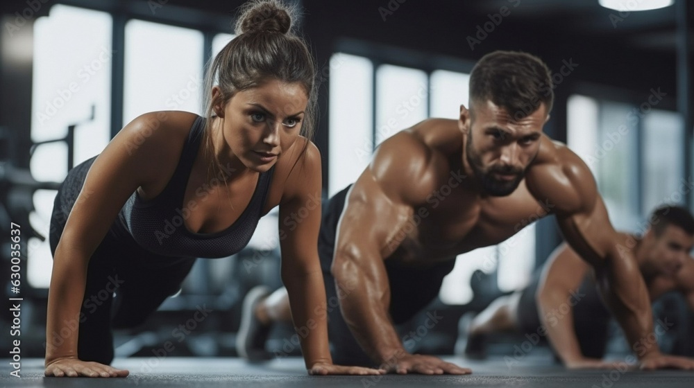 Active male and female performing ab exercises Active male and female performing ab exercises