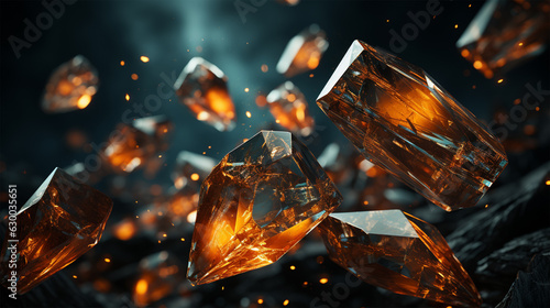 fragmented orange crystals and rocks, generative ai