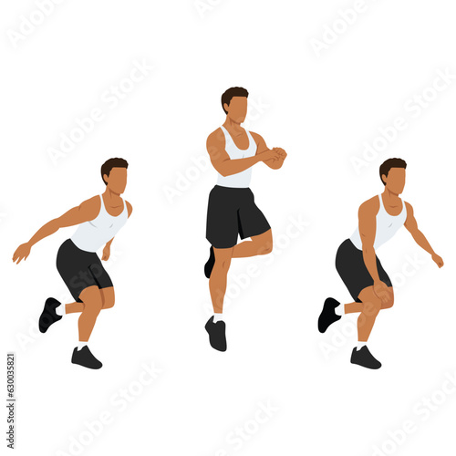 Man doing single or one leg hops or jumps exercise. Flat vector illustration isolated on white background
