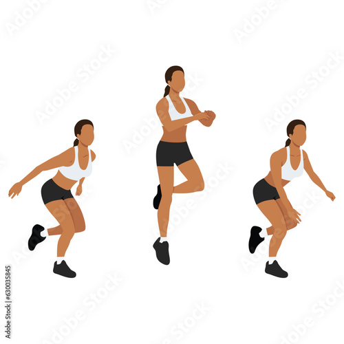 Woman doing single or one leg hops or jumps exercise. Flat vector illustration isolated on white background