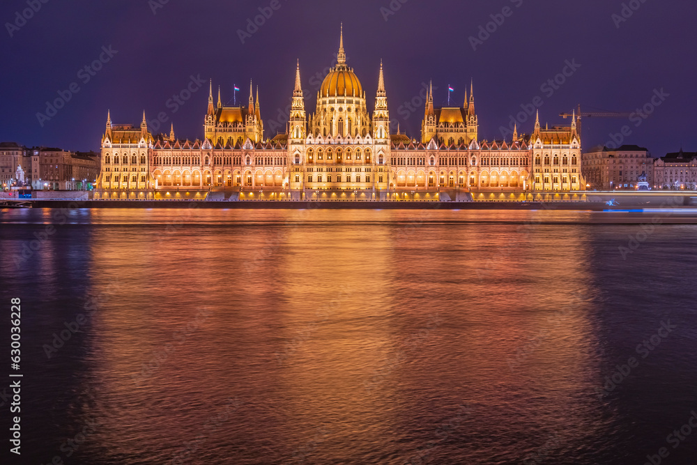 Photos taken with night lights from various angles in budapest, the capital of hungary