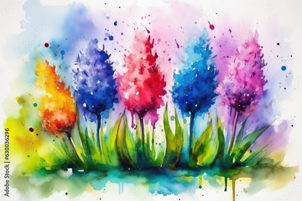 Watercolor flowers hyacinths on a white background. Floral card. Generative AI - obrazy, fototapety, plakaty 