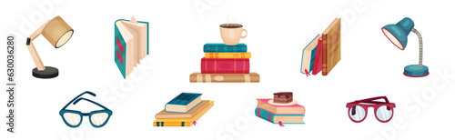 Books in Colorful Hard Cover with Pages Vector Set