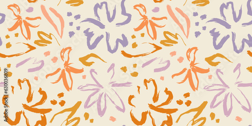 Valokuva Abstract hand drawn flower art seamless pattern illustration