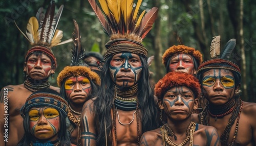 Fotografia Group of Indigenous People of Amazonia Generative AI