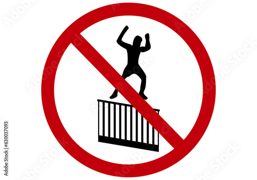 Icono de señal de prohibido hacer balconing. Turismo incívico. Turista tirándose por el balcón del hotel