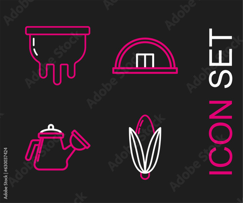 Set line Corn  Watering can  Hangar and Udder icon. Vector
