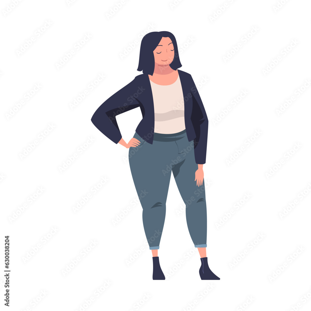 Full Woman Character with Plump Body Standing and Smiling Vector Illustration Full Woman Character with Plump Body Standing and Smiling Vector Illustration