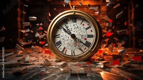 The clock disintegrates as a representation of dying.