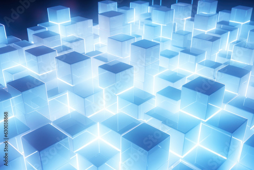 Abstract background, neon glowing cubes. Background for the site. AI generative.