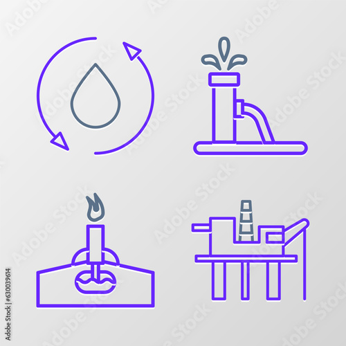 Wallpaper Mural Set line Oil platform in the sea, rig with fire, pump pump jack and drop icon. Vector Torontodigital.ca