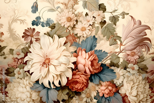 Creamy Vintage Flower Background: Nostalgic Floral Elegance, generative ai