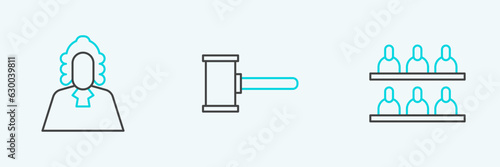 Set line Jurors, Judge and gavel icon. Vector