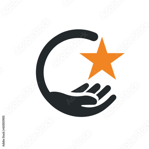 Hand Holding Star Icon on Checkerboard