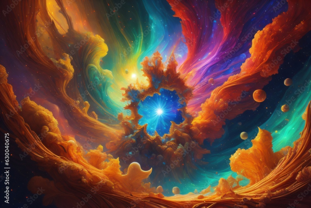 Obraz na plátně Visual illustration of a background created from fractal color textures, applicable for projects related to creative thinking, creative endeavors, and design
