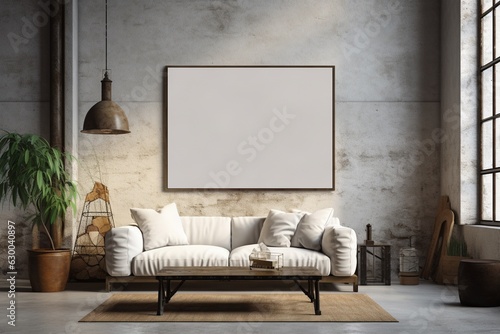 Loft Industrial Style Living Room Interior With Poster Mockup Created with Generative AI