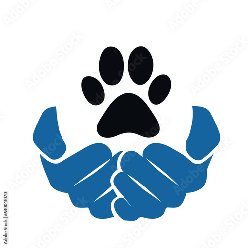 human hand with dog paw print
