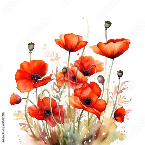 Watercolor illustration of a vibrant bouquet of red flowers