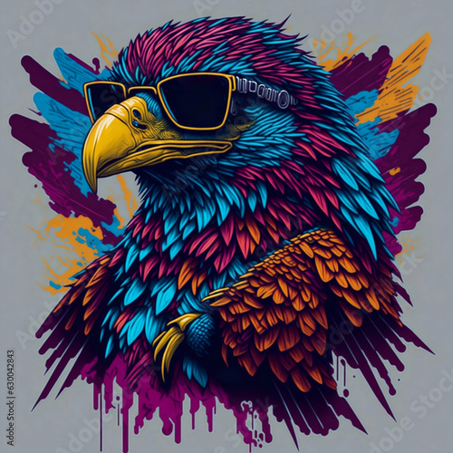 Colourful graffiti of eagle wearing sunglass