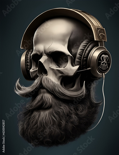 Vintage skull beard with headphone on dark background