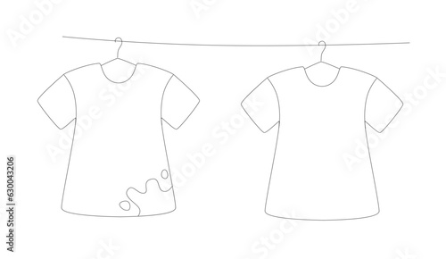 Dirty and clean clothes set. Doodle style. Vector