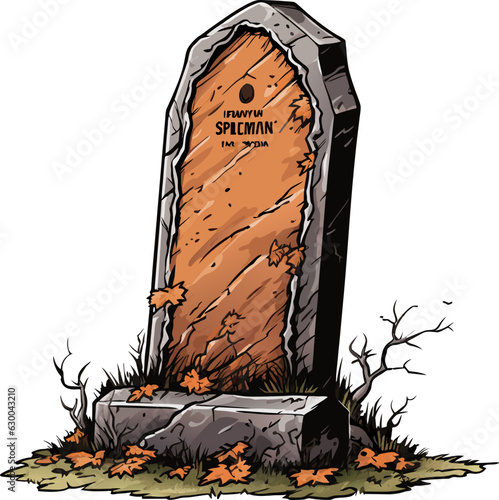 vector blank gravestone. orange stone with pumpkins, ancient headstone vector illustration on white background.