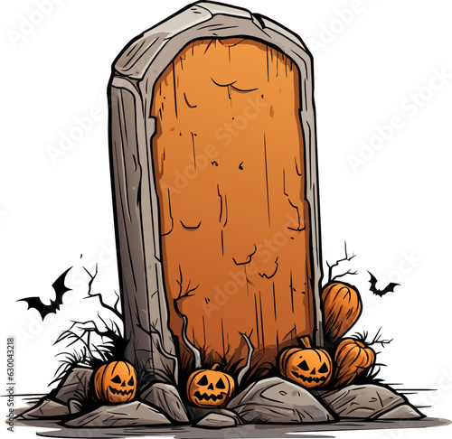 vector blank gravestone. orange stone with pumpkins, ancient headstone vector illustration on white background.