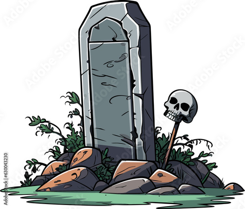 vector old cemetery, gravestone and headstone. RIP tombstone with skeleton vector illustration on white background.