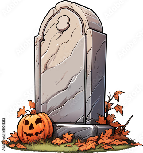 vector blank gravestone. orange stone with pumpkins, ancient headstone vector illustration on white background.