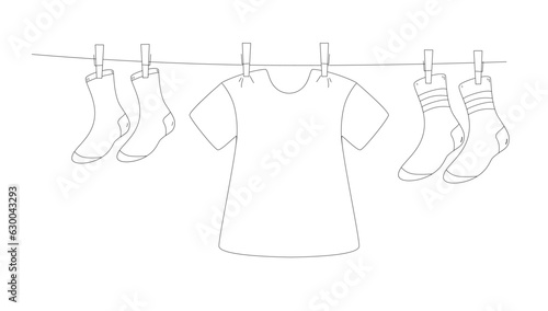 Rope. Linen. Socks.  Wash. Doodle style.