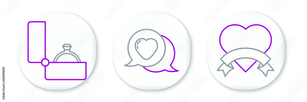 Set line Heart, Diamond engagement ring and speech bubble icon. Vector Set line Heart, Diamond engagement ring and speech bubble icon. Vector